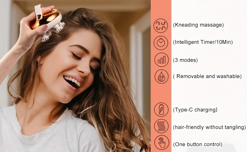 1pc XSEN Rechargeable Electric Scalp Massager, Handheld with 8 Detachable Claws, 3 Speeds, 2 Modes, USB Charging, Lithium Polymer Battery, Portable for Relaxation, Suitable for Women, Men, Pets
