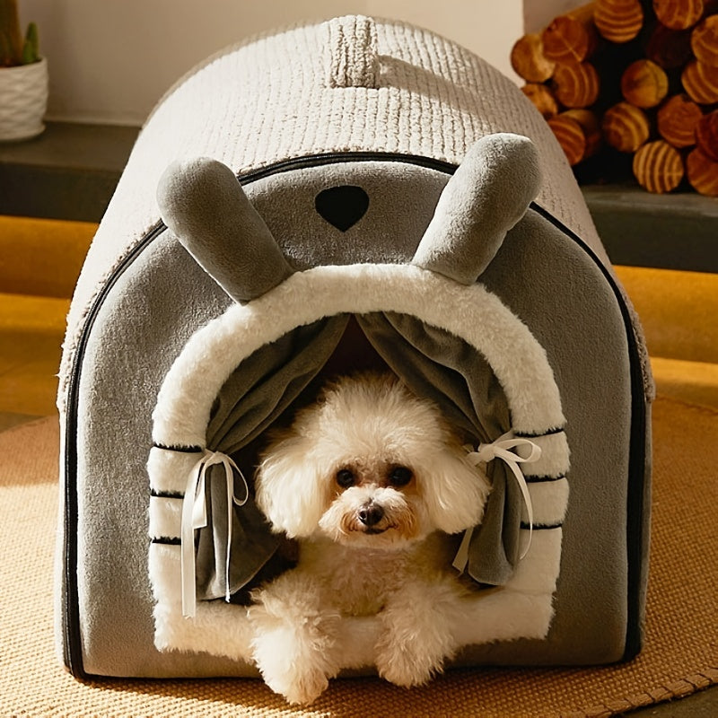 1pc Cozy Pet Villa - Convenient Carry Handle, Cozy Enclosed Design, Easy-Clean Removable Washable Fabric, Versatile Four-Season Use, Warm Insulation - Perfect for Indoor Use, Designed for Pets, Charming Winter Villa Design