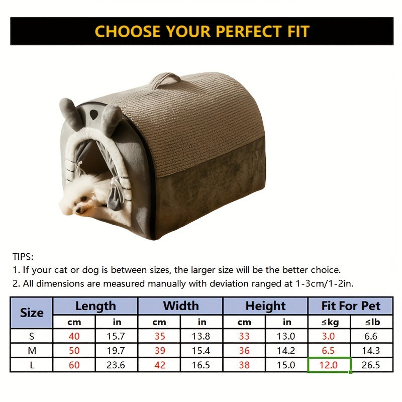 1pc Cozy Pet Villa - Convenient Carry Handle, Cozy Enclosed Design, Easy-Clean Removable Washable Fabric, Versatile Four-Season Use, Warm Insulation - Perfect for Indoor Use, Designed for Pets, Charming Winter Villa Design