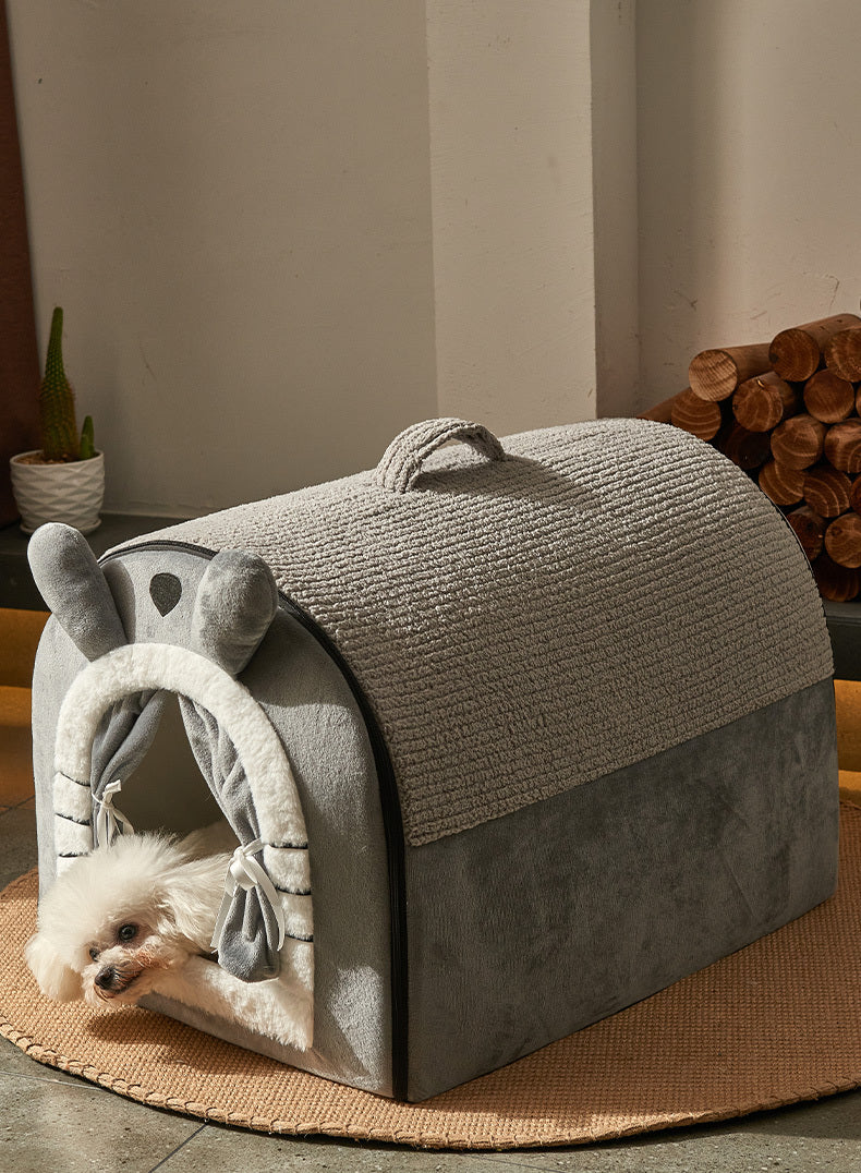 1pc Cozy Pet Villa - Convenient Carry Handle, Cozy Enclosed Design, Easy-Clean Removable Washable Fabric, Versatile Four-Season Use, Warm Insulation - Perfect for Indoor Use, Designed for Pets, Charming Winter Villa Design