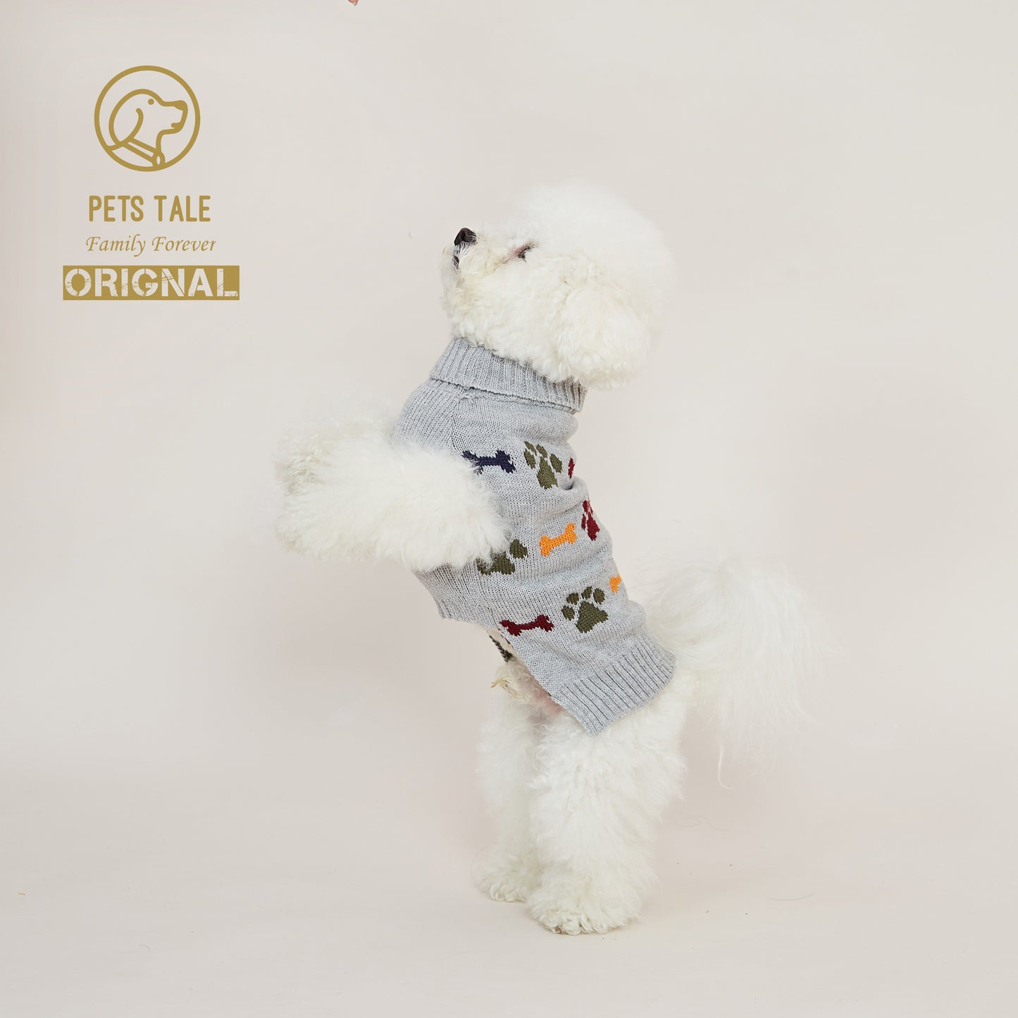 PETS TALE Premium Dog Sweater - Cozy Knit Pullover, Bone & Paw Print, Machine Washable for Small to Large Breeds
