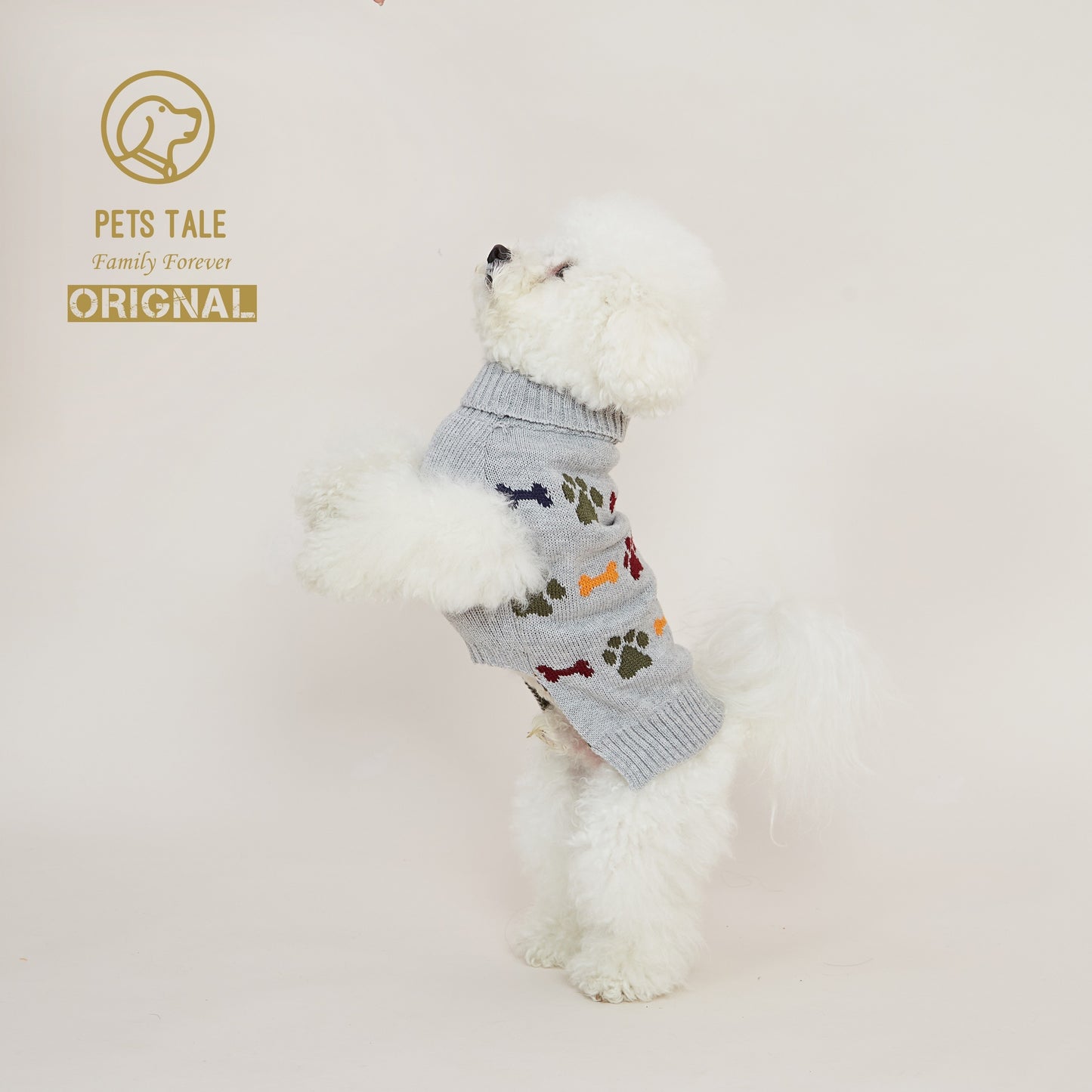 PETS TALE Premium Dog Sweater - Cozy Knit Pullover, Bone & Paw Print, Machine Washable for Small to Large Breeds