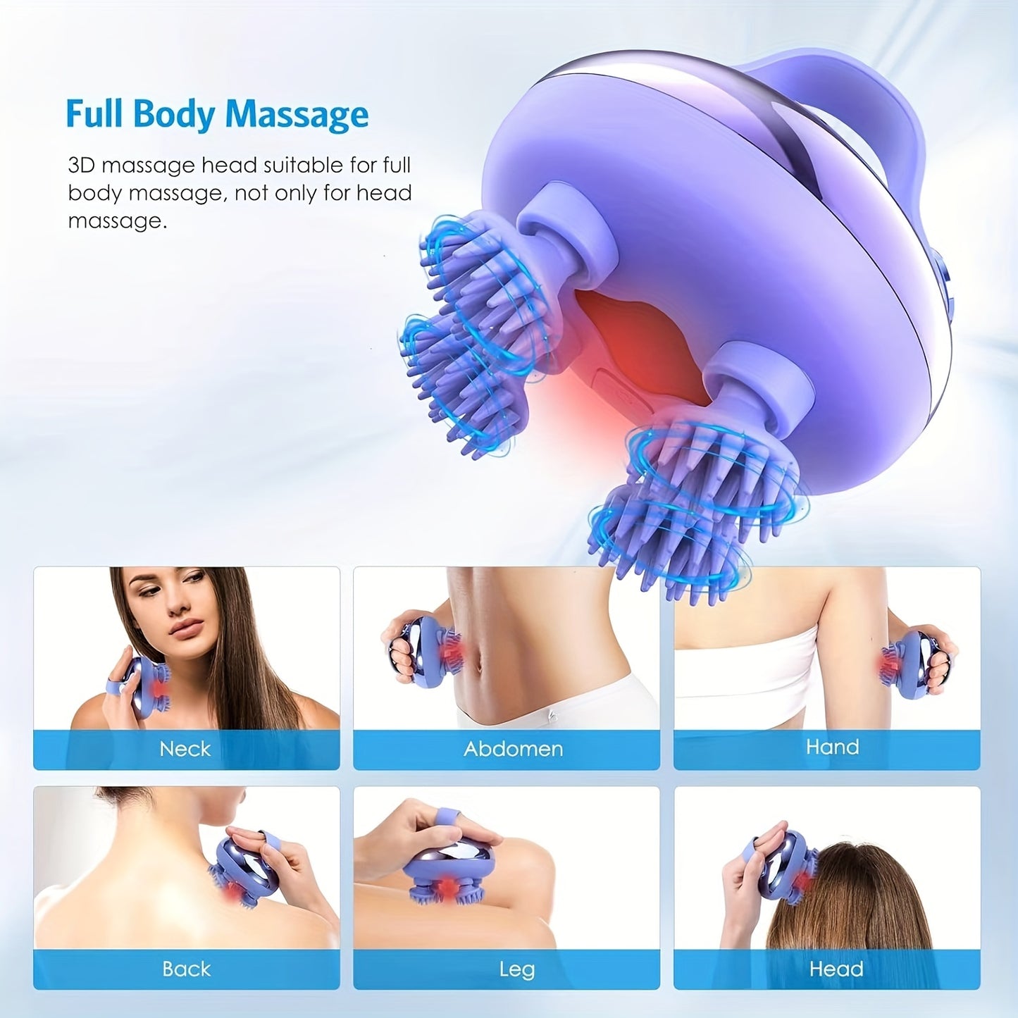 1pc XSEN Rechargeable Electric Scalp Massager, Handheld with 8 Detachable Claws, 3 Speeds, 2 Modes, USB Charging, Lithium Polymer Battery, Portable for Relaxation, Suitable for Women, Men, Pets