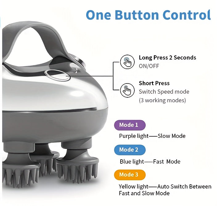 1pc XSEN Rechargeable Electric Scalp Massager, Handheld with 8 Detachable Claws, 3 Speeds, 2 Modes, USB Charging, Lithium Polymer Battery, Portable for Relaxation, Suitable for Women, Men, Pets