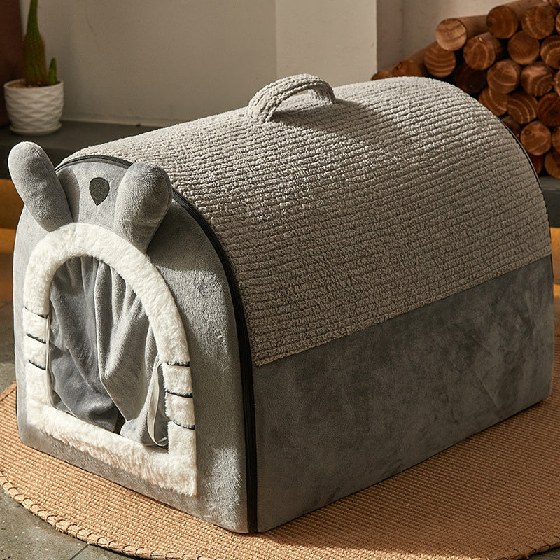 1pc Cozy Pet Villa - Convenient Carry Handle, Cozy Enclosed Design, Easy-Clean Removable Washable Fabric, Versatile Four-Season Use, Warm Insulation - Perfect for Indoor Use, Designed for Pets, Charming Winter Villa Design
