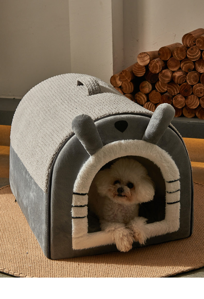 1pc Cozy Pet Villa - Convenient Carry Handle, Cozy Enclosed Design, Easy-Clean Removable Washable Fabric, Versatile Four-Season Use, Warm Insulation - Perfect for Indoor Use, Designed for Pets, Charming Winter Villa Design