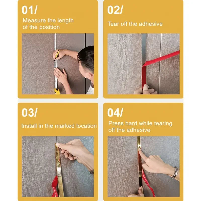 1PC 1cm/3cm/5cm mirror Stainless steel flat decorative lines wall stickers silver titanium background wall edge strips