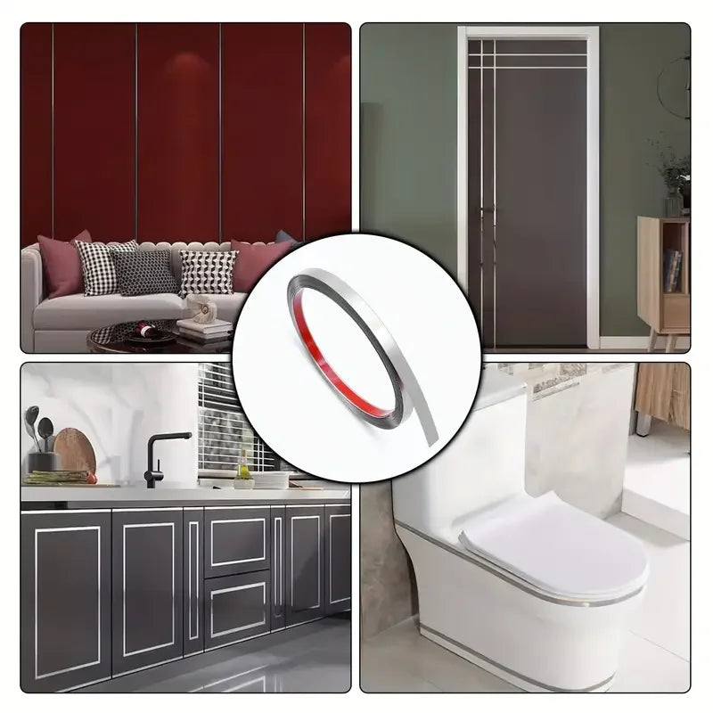 1PC 1cm/3cm/5cm mirror Stainless steel flat decorative lines wall stickers silver titanium background wall edge strips
