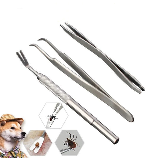 HOT Stainless Steel Pet Flea Remover Tool Scratching Hook Tweezers Clips Set Cat Dog Tick Removal Tool Pet Grooming Supplies