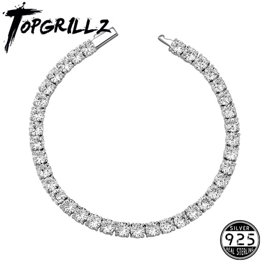 TOPGRILLZ New 3-6MM Tennis Chain with Spring Clasp Men's Hip hop Jewelry 925 Sterling Silver Bling Iced Out CZ Bracelet For Gift