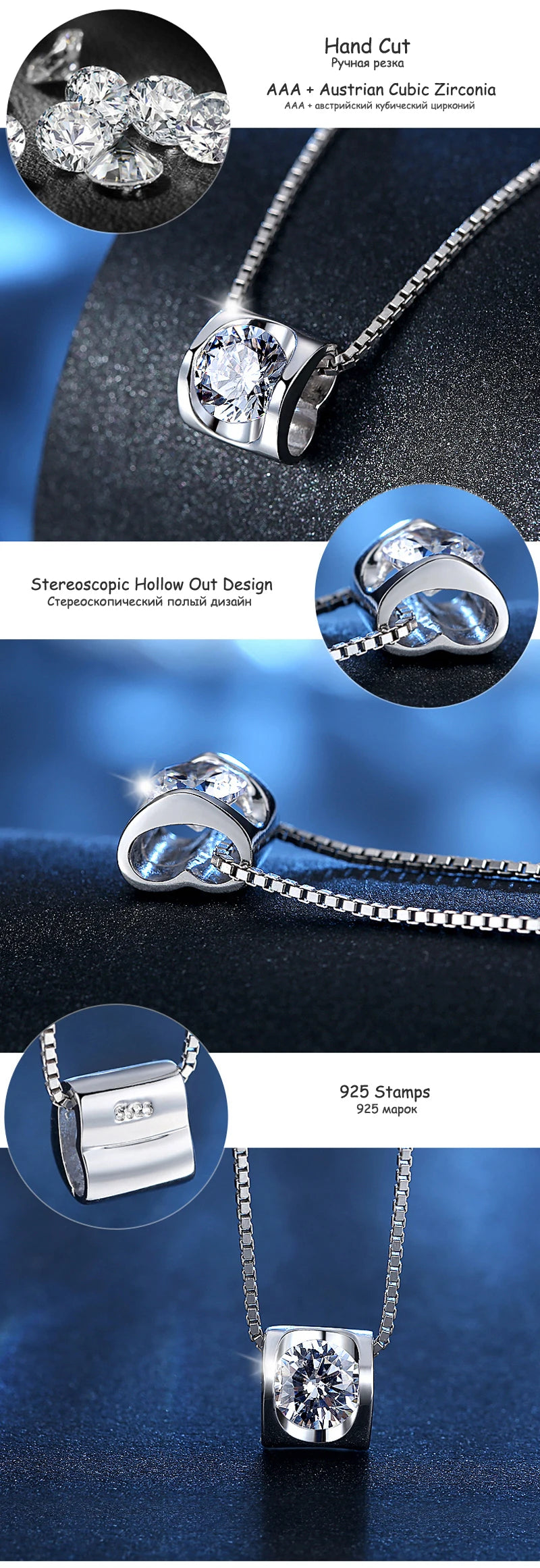 New Fashion 925 Sterling Silver Jewelry Exquisite Zircon Heart Pendant Necklaces Women&Girl Birthday Gift Collarbone Chain Neck