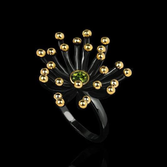 Creative Retro Geometric Three-dimensional Flower Heart Ring Black Gold-plated Two-tone Jewelry Engagement Rings for Women