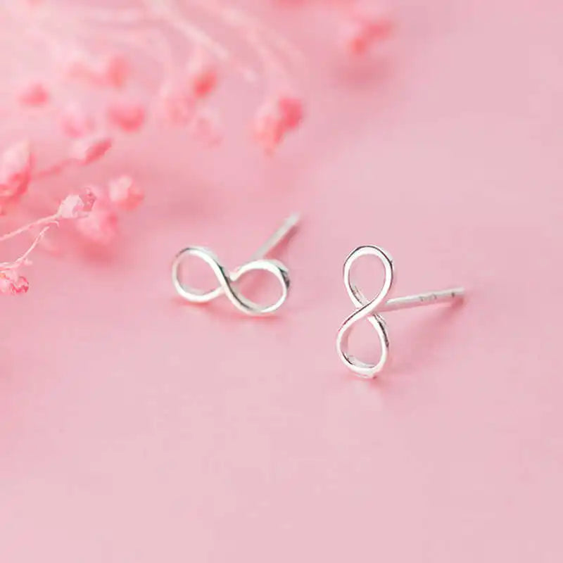 SOFTPIG Real 925 Sterling Silver Infinity symbol Stud Earrings For Fashion Woman Cute Fine Jewelry MInimalist Accessories Gift