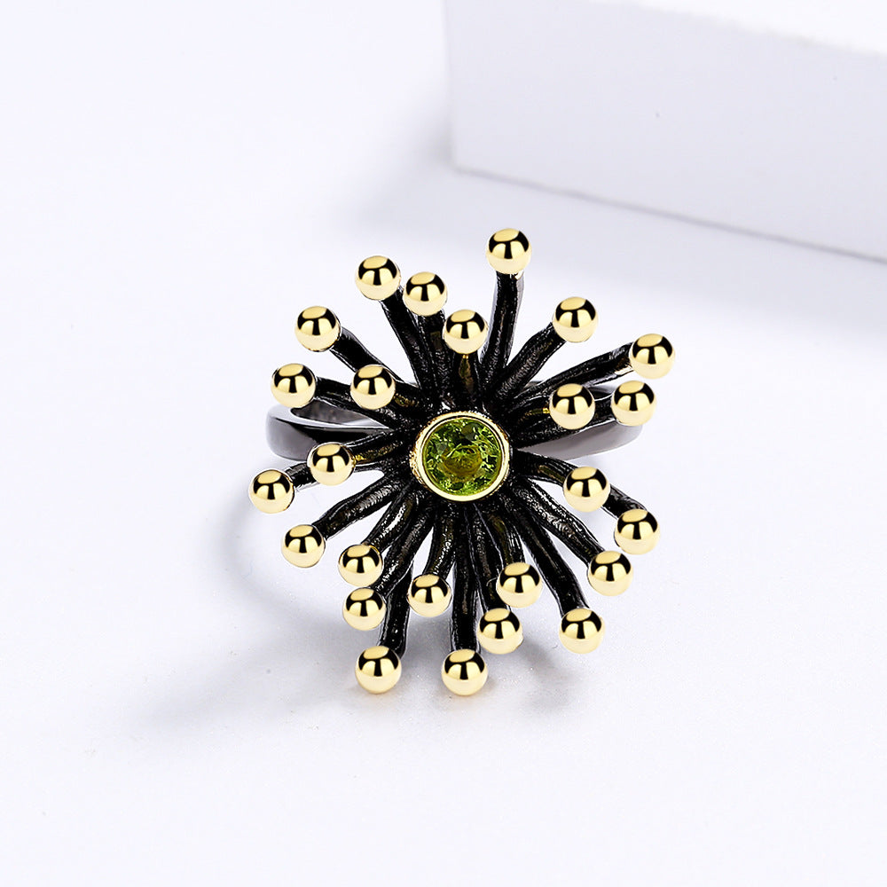 Creative Retro Geometric Three-dimensional Flower Heart Ring Black Gold-plated Two-tone Jewelry Engagement Rings for Women