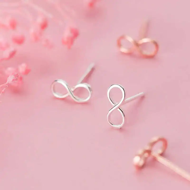SOFTPIG Real 925 Sterling Silver Infinity symbol Stud Earrings For Fashion Woman Cute Fine Jewelry MInimalist Accessories Gift