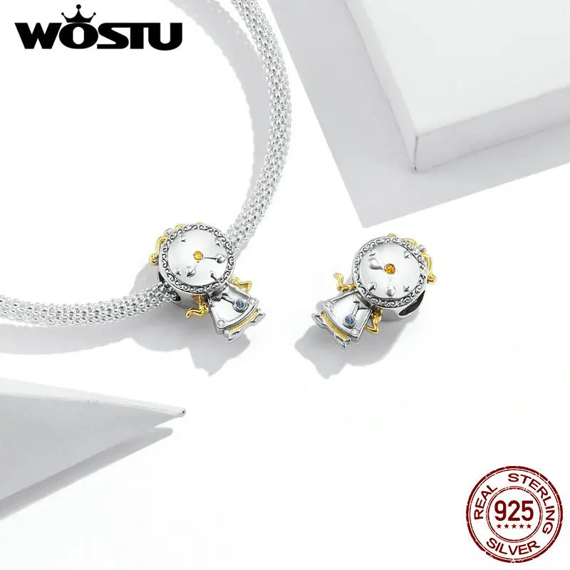 WOSTU Hot Sale 925 Sterling Silver Colock Pendant Magic Can Dangle Charm fit Original Bracelet & Necklace Fine Jewelry Gift
