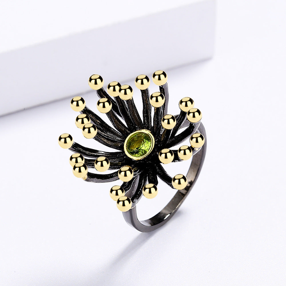 Creative Retro Geometric Three-dimensional Flower Heart Ring Black Gold-plated Two-tone Jewelry Engagement Rings for Women
