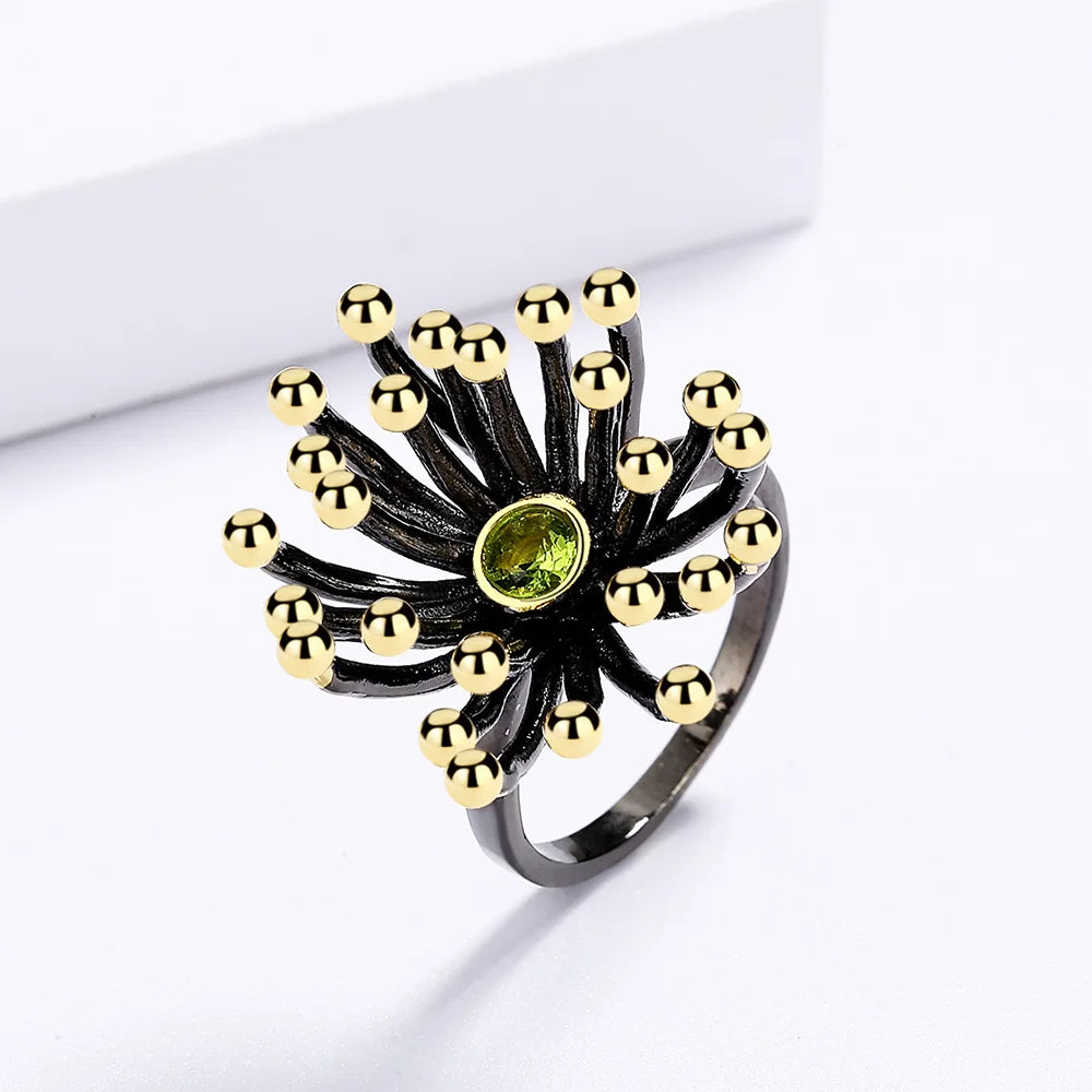 Creative Retro Geometric Three-dimensional Flower Heart Ring Black Gold-plated Two-tone Jewelry Engagement Rings for Women