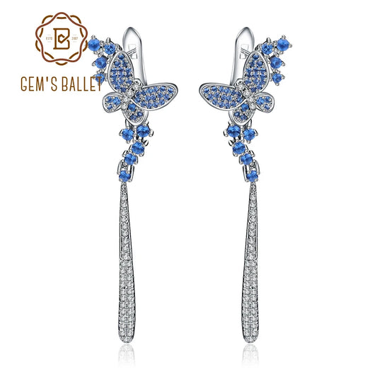 GEM'S BALLET Nano Swiss Blue Long Drop Earrings 925 Sterling Sliver Vintage Punk Gothic Earrings For Women Fashion Party Jewelry