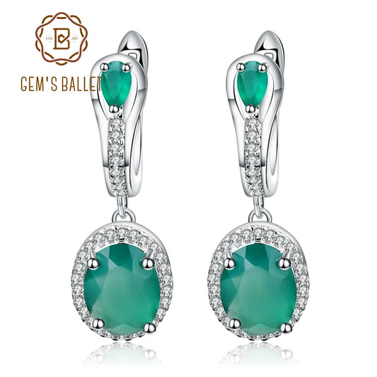 Gem's Ballet 5.15Ct Natural Green Agate Vintage Earrings 925 Sterling Silver Gemstone Drop Earrings For Women Fine Jewelry