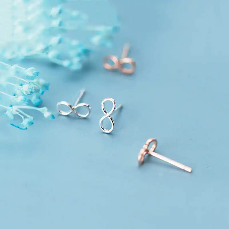 SOFTPIG Real 925 Sterling Silver Infinity symbol Stud Earrings For Fashion Woman Cute Fine Jewelry MInimalist Accessories Gift