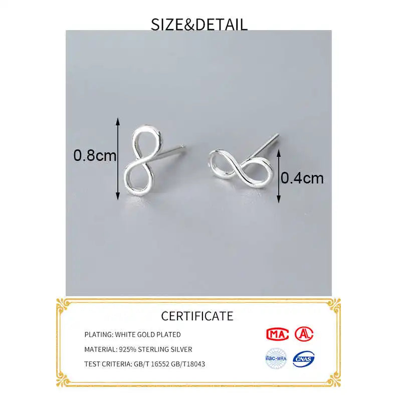 SOFTPIG Real 925 Sterling Silver Infinity symbol Stud Earrings For Fashion Woman Cute Fine Jewelry MInimalist Accessories Gift