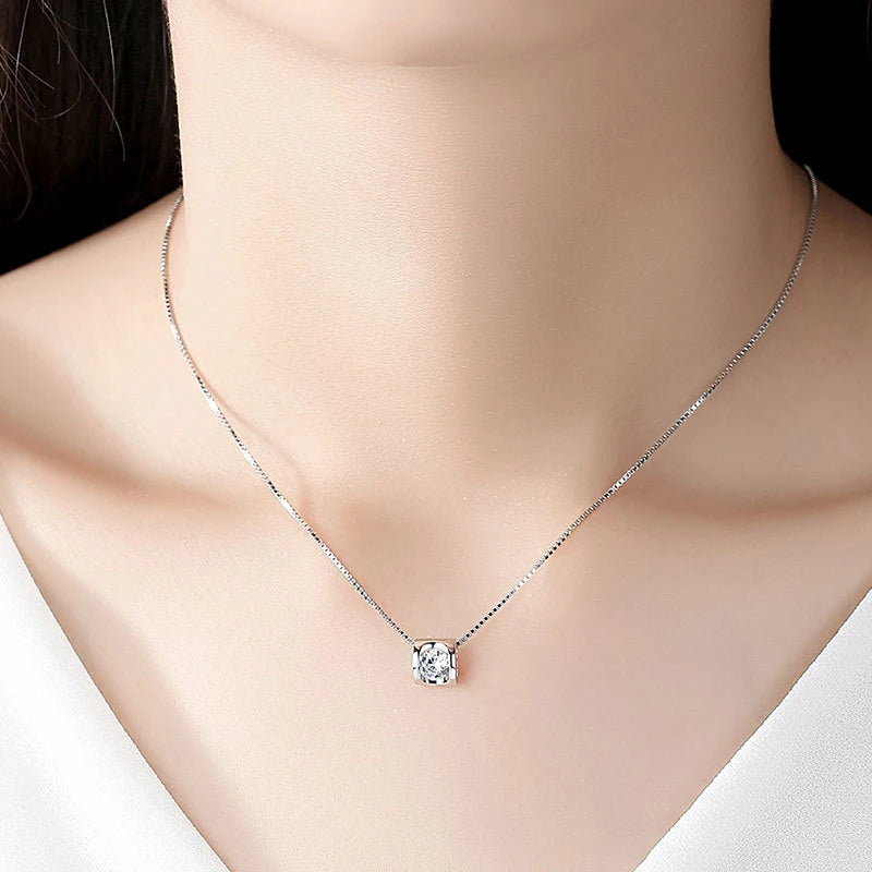 New Fashion 925 Sterling Silver Jewelry Exquisite Zircon Heart Pendant Necklaces Women&Girl Birthday Gift Collarbone Chain Neck