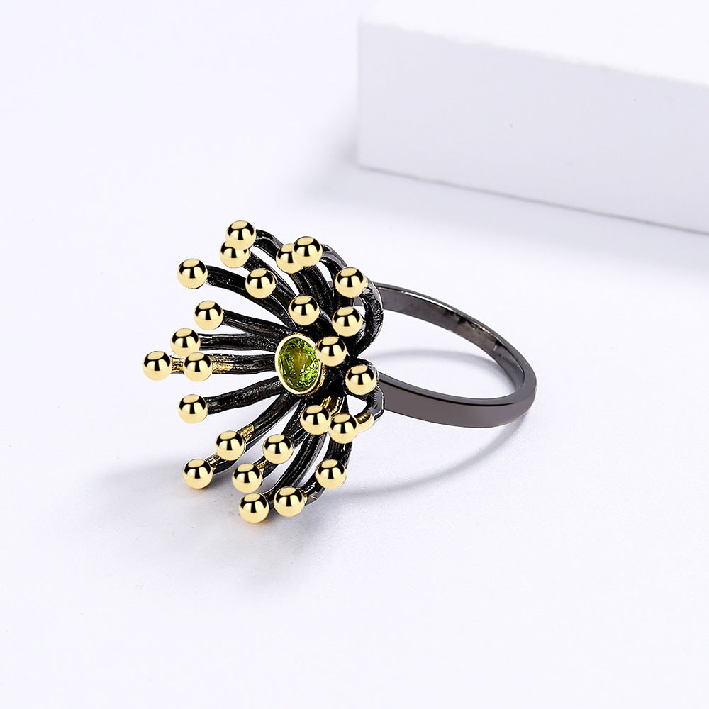 Creative Retro Geometric Three-dimensional Flower Heart Ring Black Gold-plated Two-tone Jewelry Engagement Rings for Women