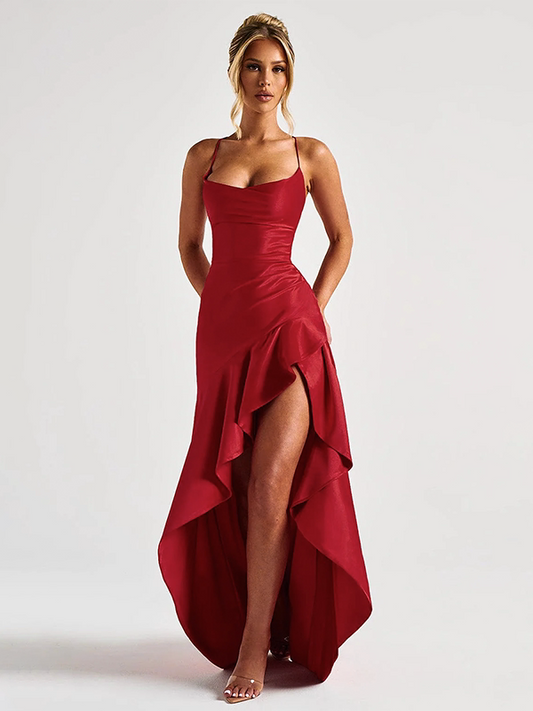 Xiaoke Wiwi European and American Sexy Sling Backless Bandage Split Frill Dress Banquet Birthday Party dress