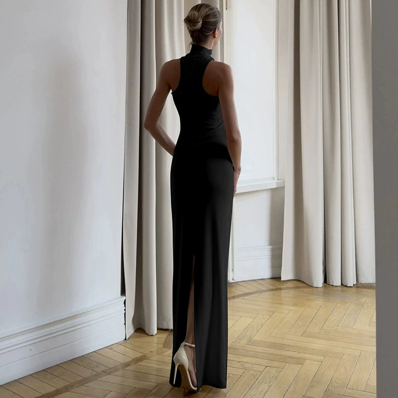 Outfitgirl Fashion Style Ins New Arrival Elegant Halter Tube Top Dress Black over-the-Knee Slim Looking Date Dress