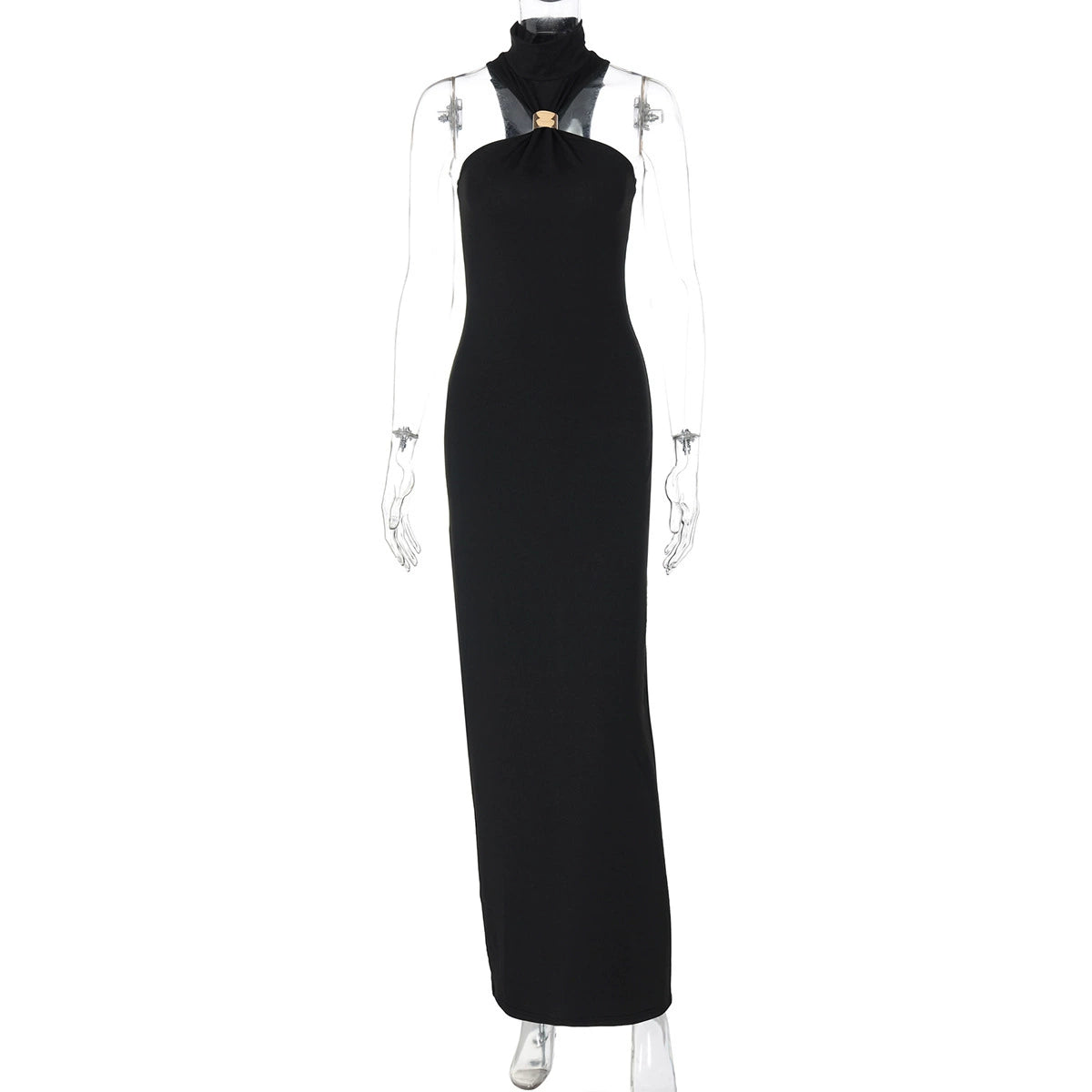 Outfitgirl Fashion Style Ins New Arrival Elegant Halter Tube Top Dress Black over-the-Knee Slim Looking Date Dress
