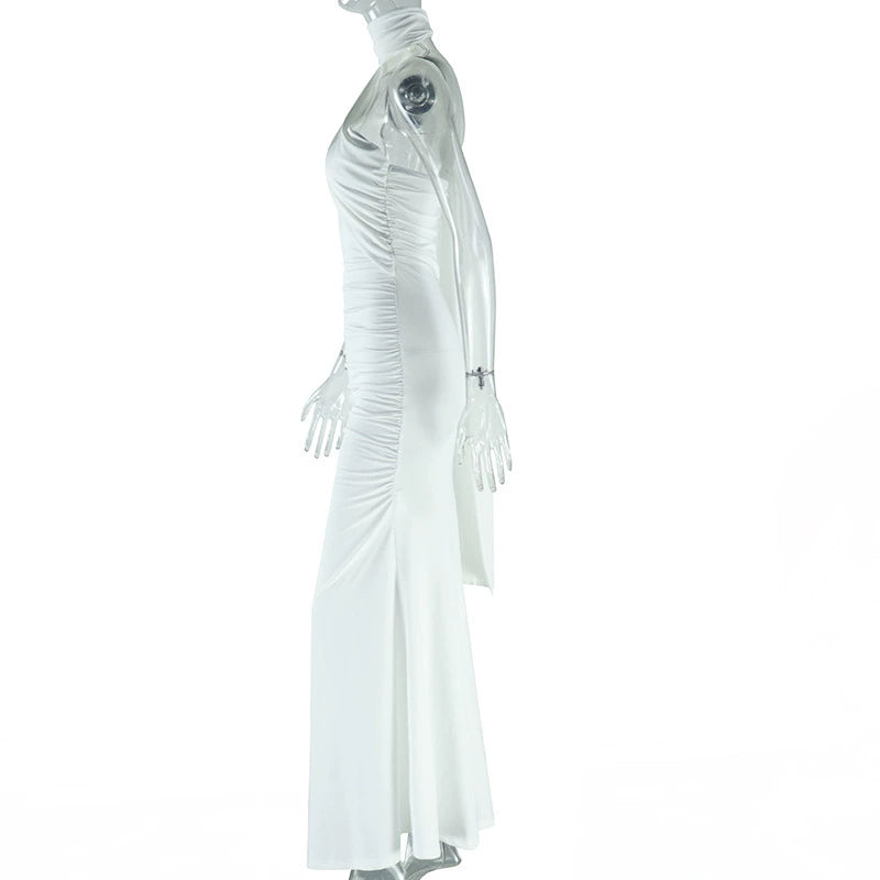 Vacation Style White Floor-Length Dress