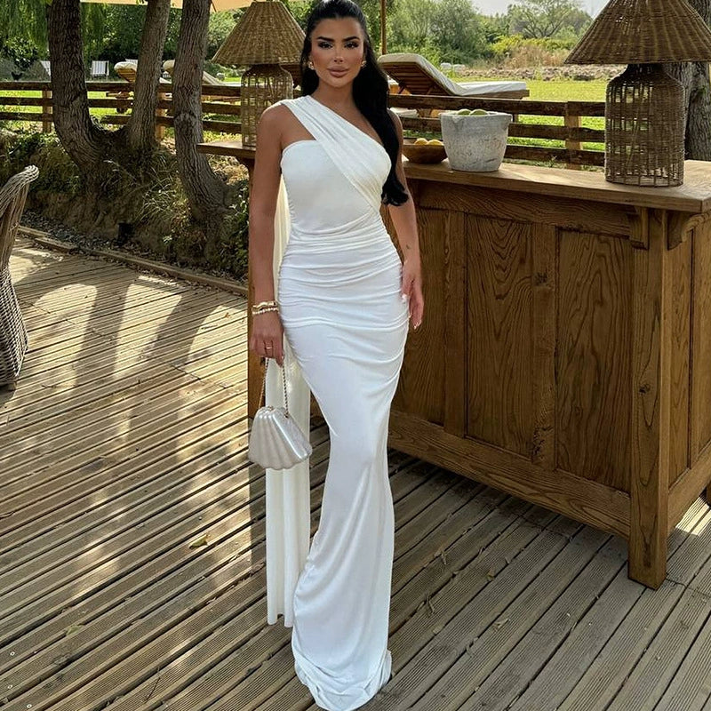 Vacation Style White Floor-Length Dress