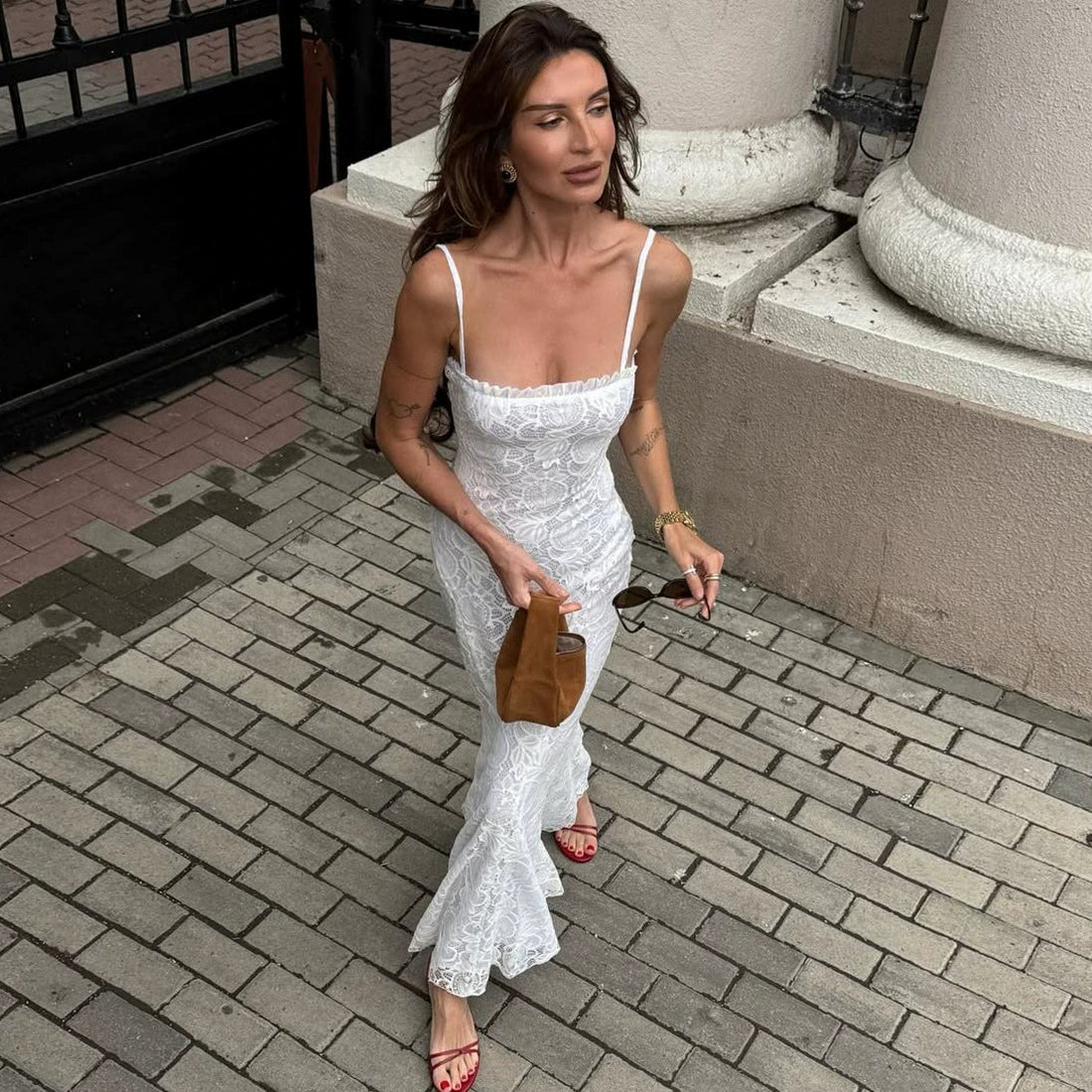 Fashion Style 2025 Summer New Arrival Women's Clothing Elegant Sexy Pure Color Mesh Patchwork Cut Out Silm Sling