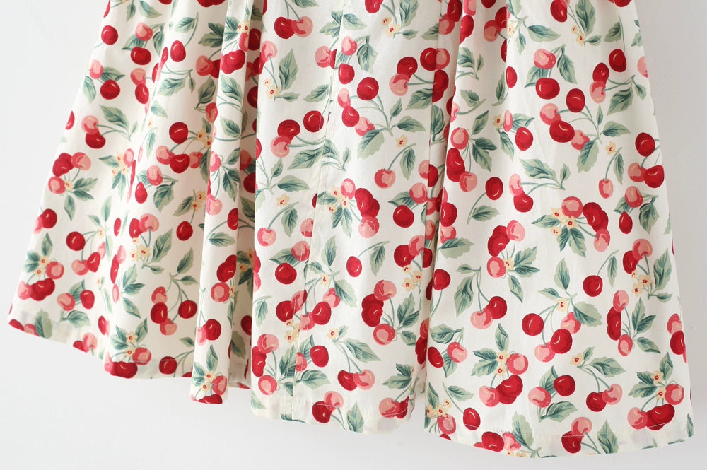 French Style American Retro Cherry Design Niche Style Slim Looking Tight Waist Large Skirt Sling Vest Skirt Dress New Arrival Women