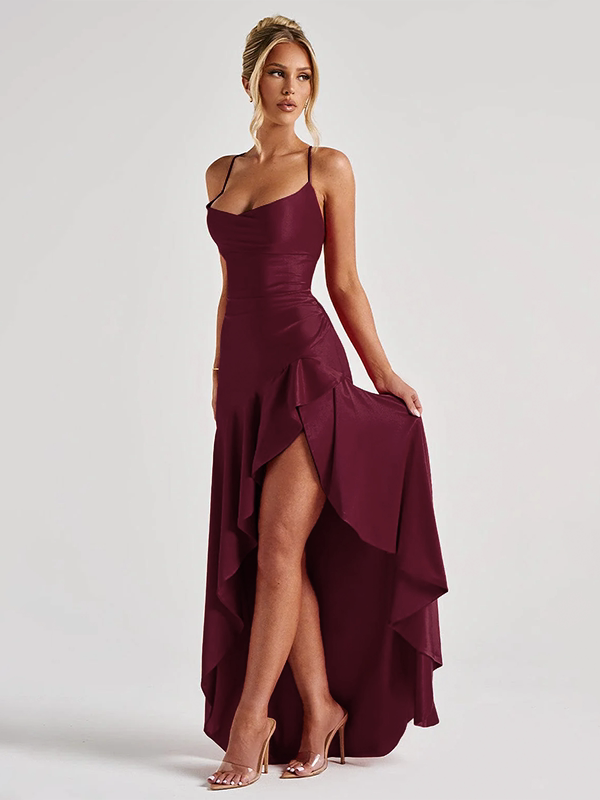 Xiaoke Wiwi European and American Sexy Sling Backless Bandage Split Frill Dress Banquet Birthday Party dress