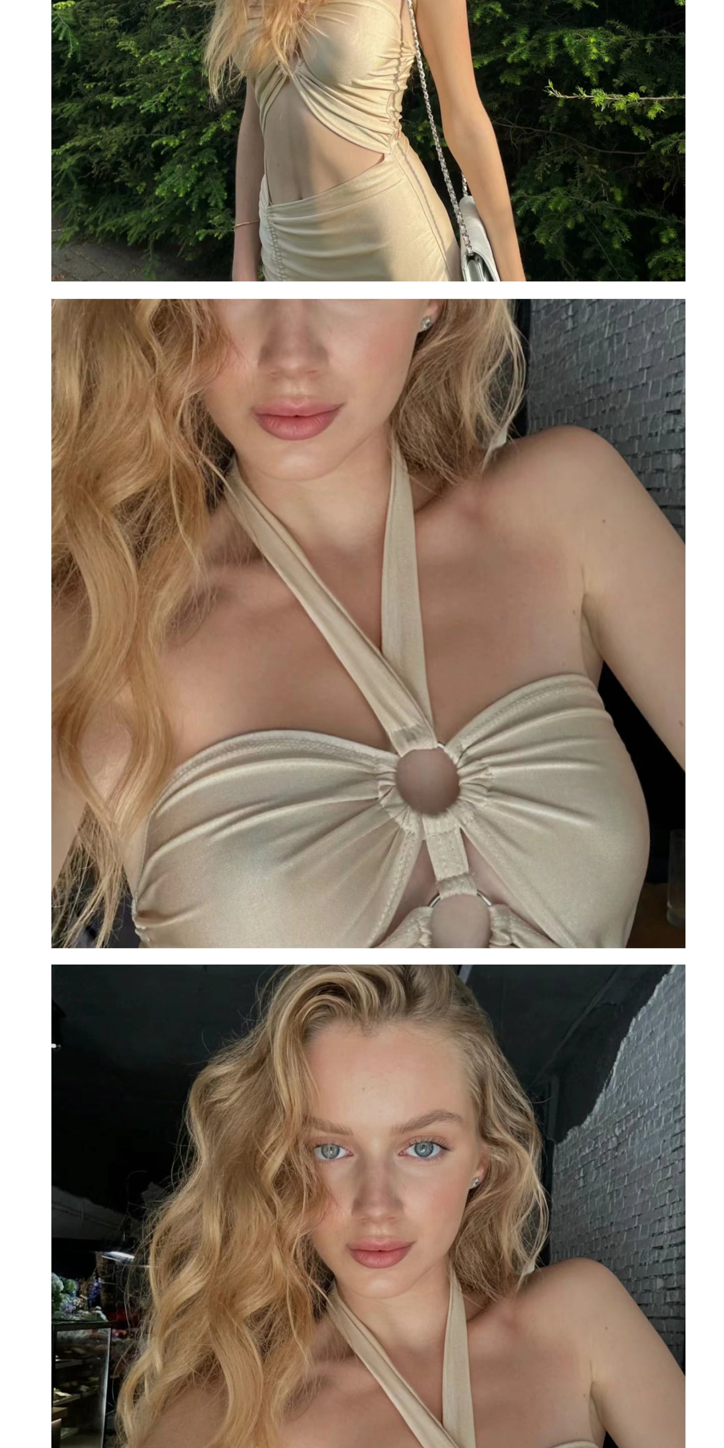 Sexy Split Wrapped Dress Hollow-out Halter Strap Backless Dress