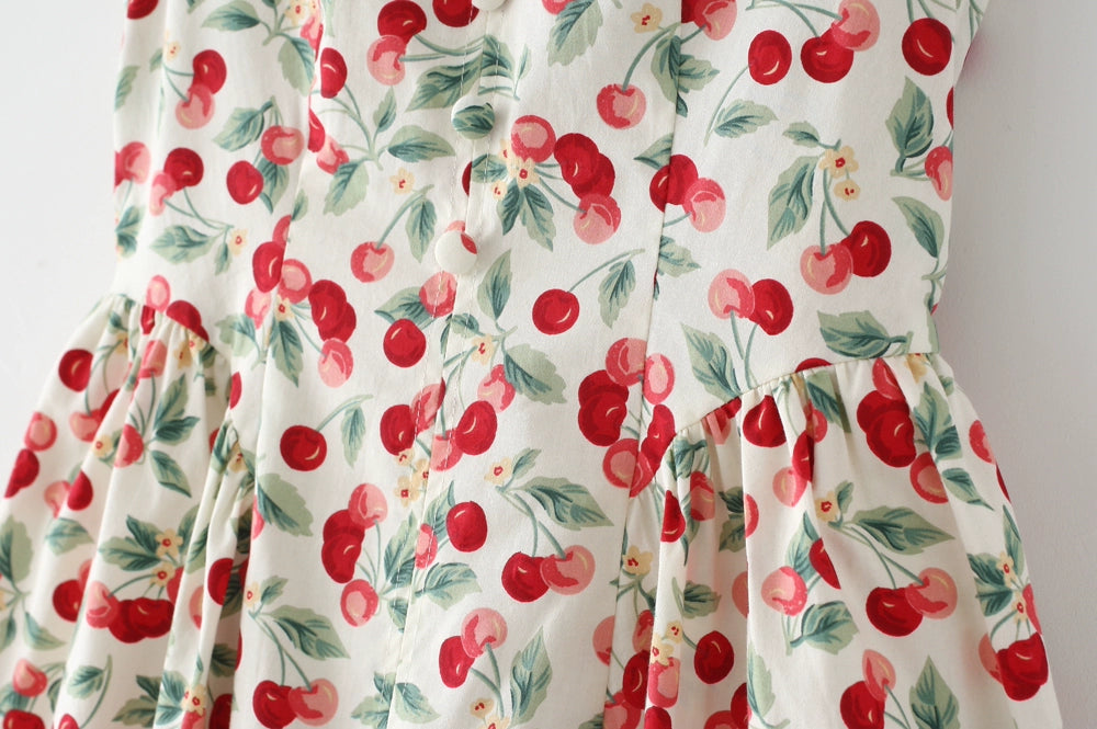 French Style American Retro Cherry Design Niche Style Slim Looking Tight Waist Large Skirt Sling Vest Skirt Dress New Arrival Women
