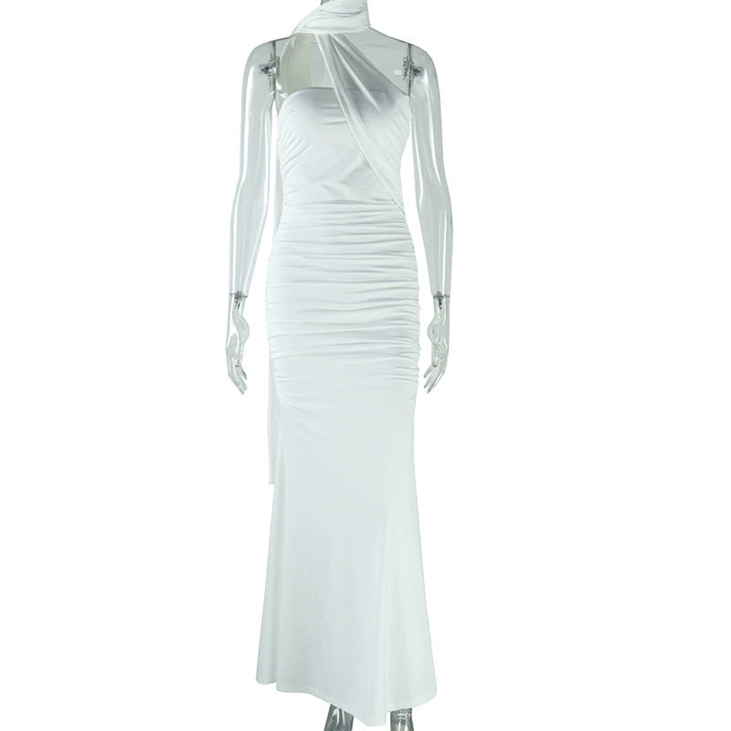Vacation Style White Floor-Length Dress