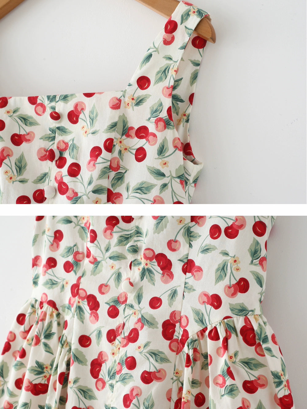 French Style American Retro Cherry Design Niche Style Slim Looking Tight Waist Large Skirt Sling Vest Skirt Dress New Arrival Women