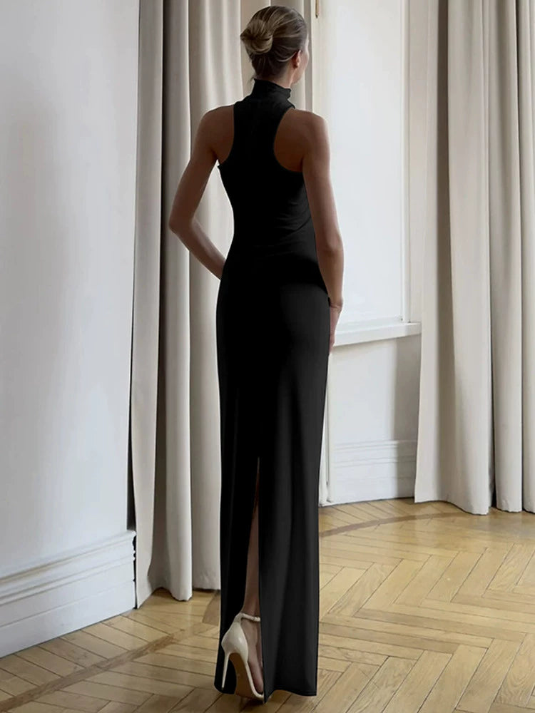 Outfitgirl Fashion Style Ins New Arrival Elegant Halter Tube Top Dress Black over-the-Knee Slim Looking Date Dress