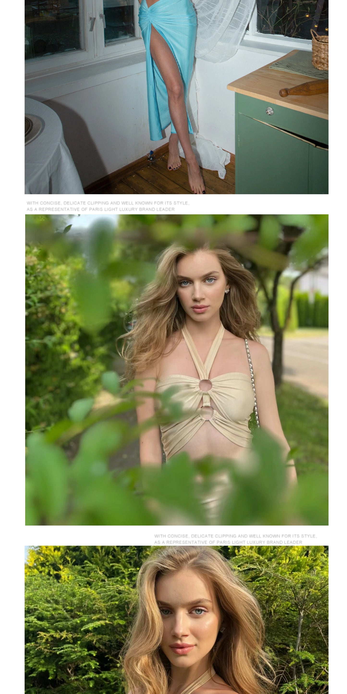 Sexy Split Wrapped Dress Hollow-out Halter Strap Backless Dress