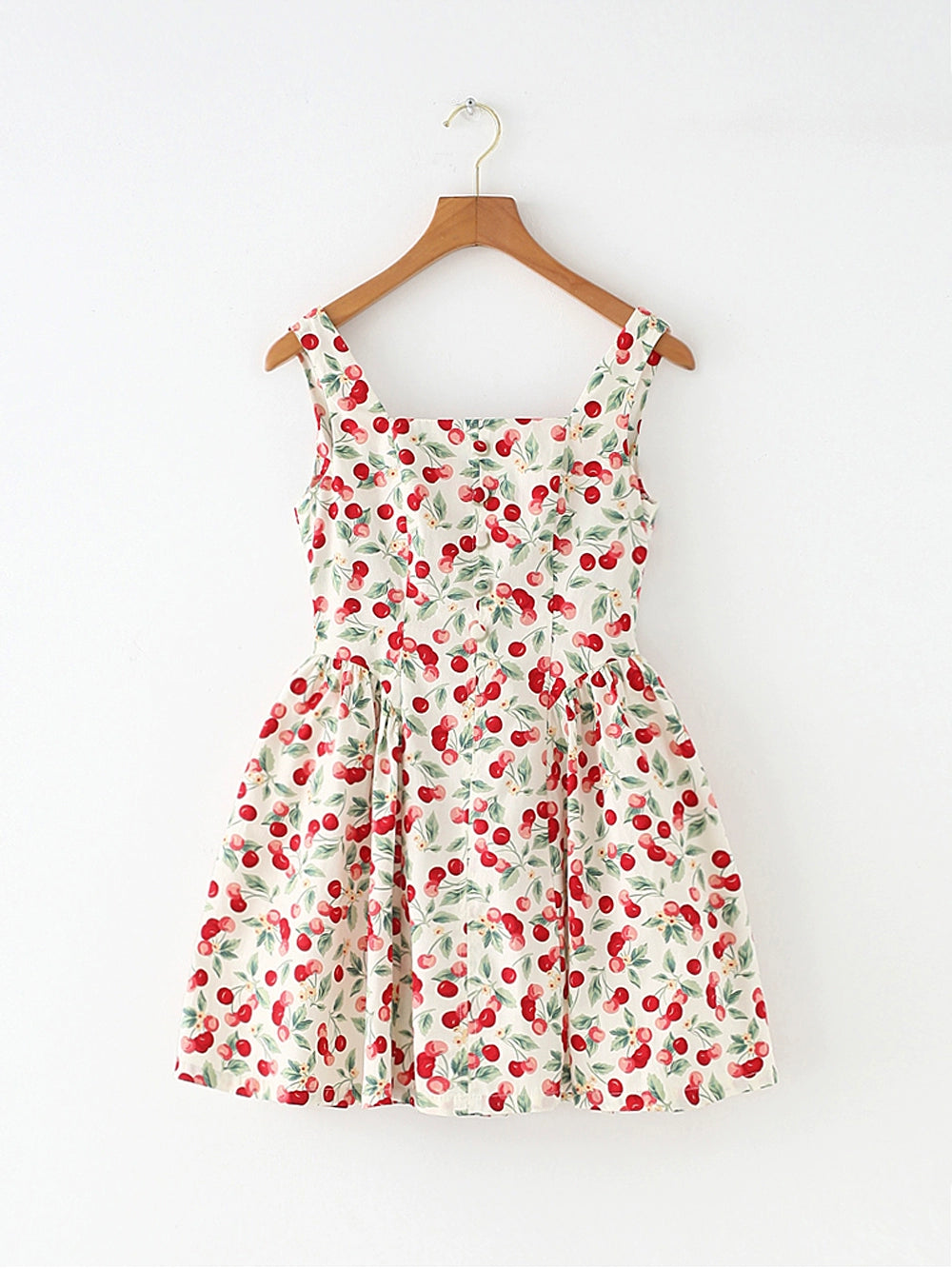 French Style American Retro Cherry Design Niche Style Slim Looking Tight Waist Large Skirt Sling Vest Skirt Dress New Arrival Women