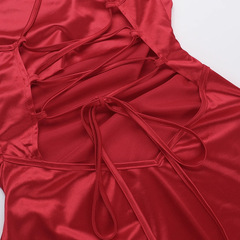 Xiaoke Wiwi European and American Sexy Sling Backless Bandage Split Frill Dress Banquet Birthday Party dress
