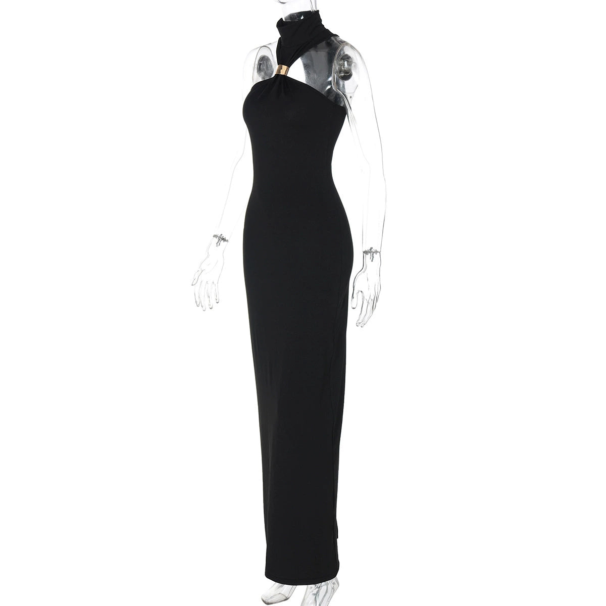 Outfitgirl Fashion Style Ins New Arrival Elegant Halter Tube Top Dress Black over-the-Knee Slim Looking Date Dress