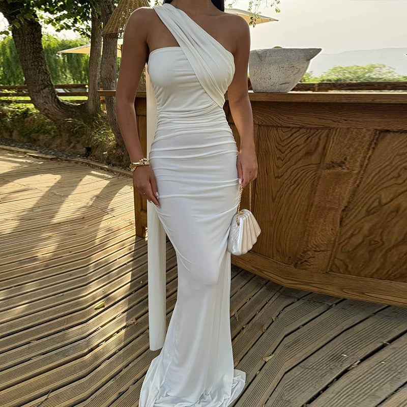 Vacation Style White Floor-Length Dress