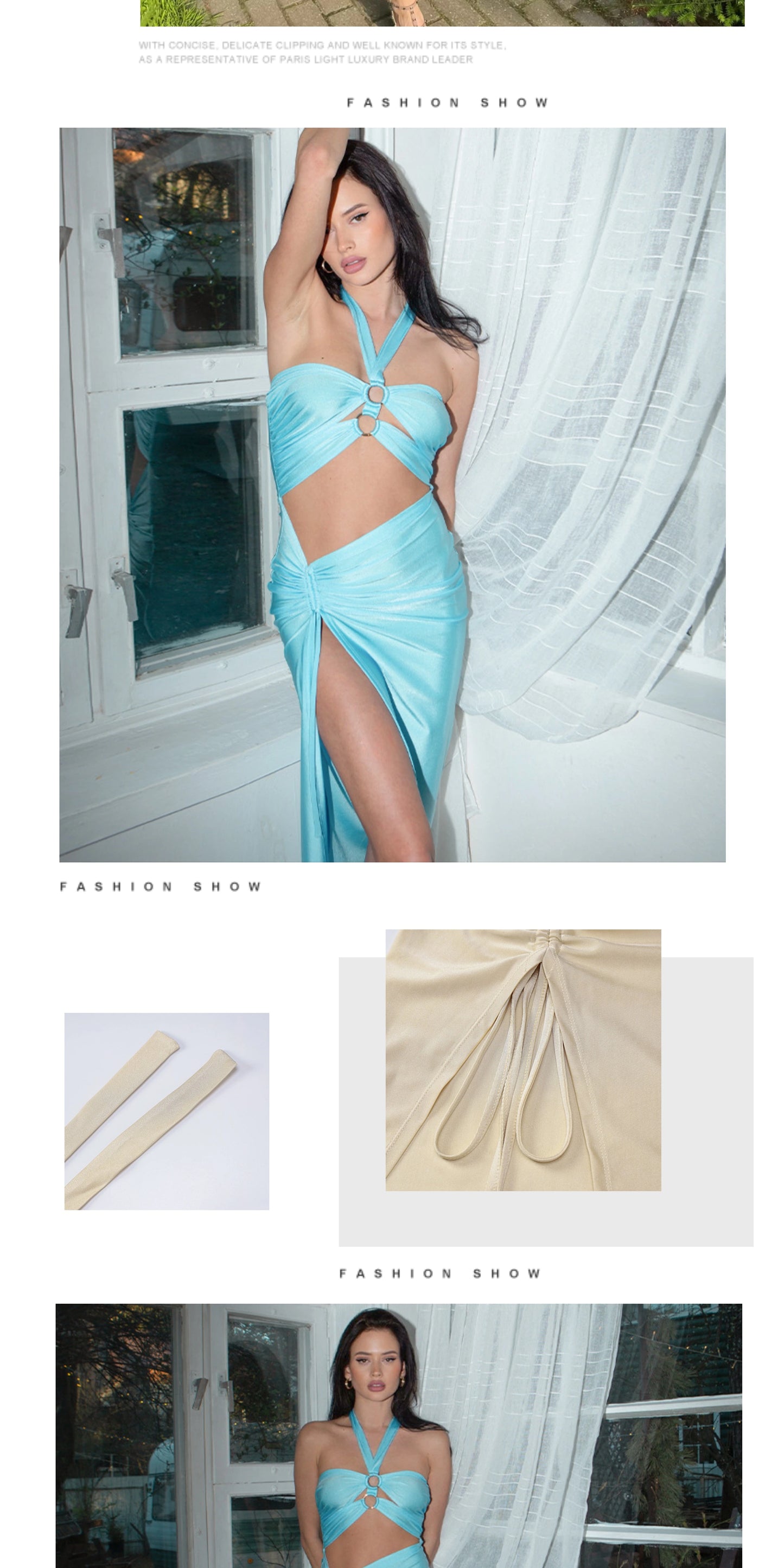 Sexy Split Wrapped Dress Hollow-out Halter Strap Backless Dress