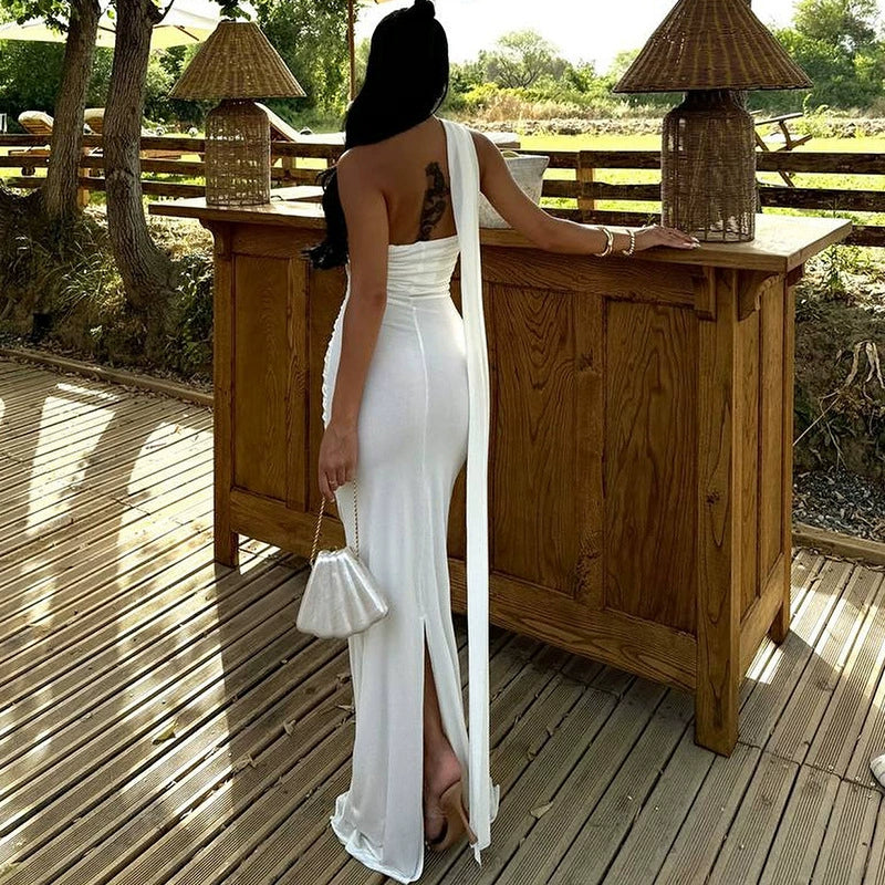 Vacation Style White Floor-Length Dress