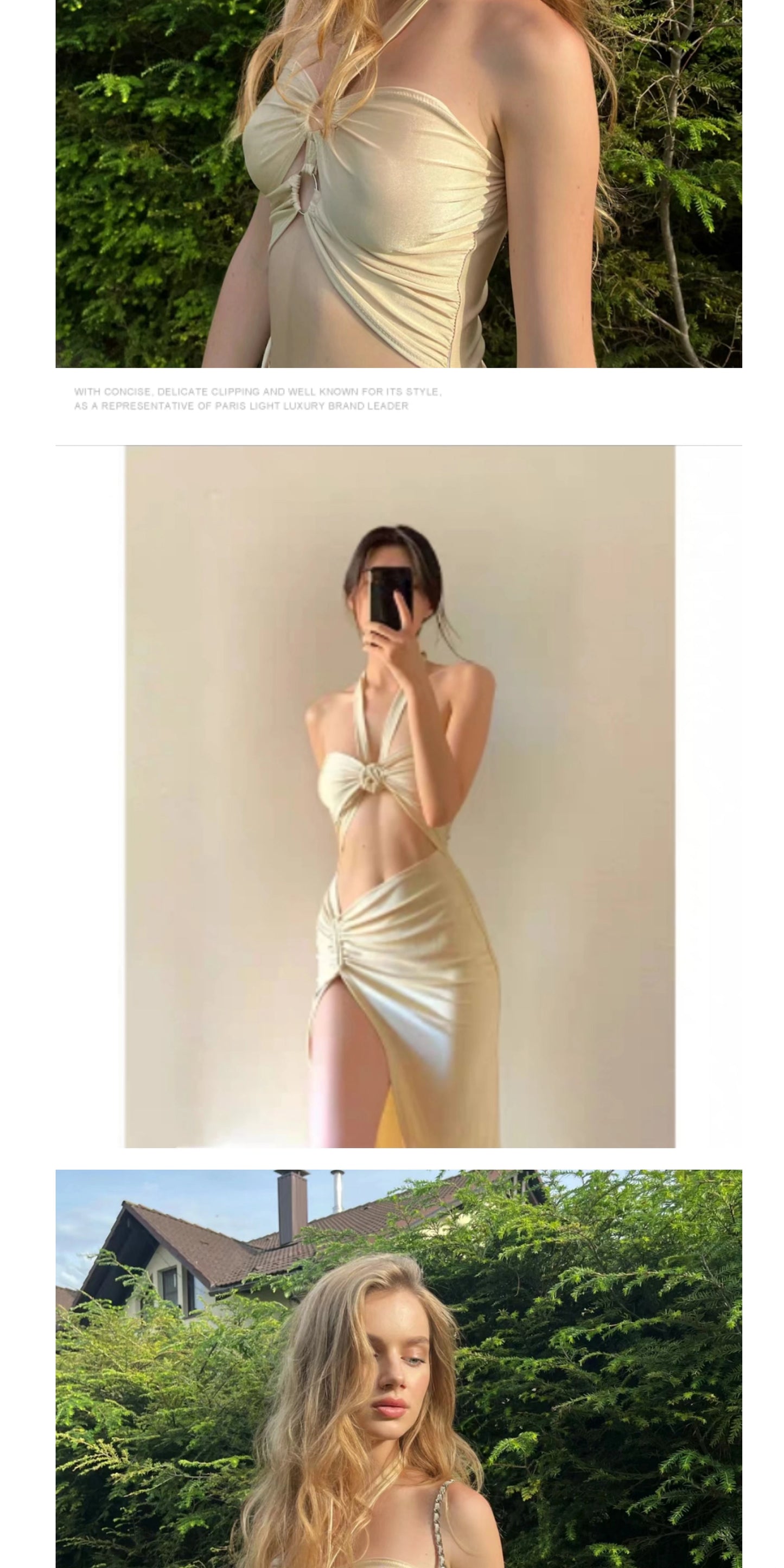 Sexy Split Wrapped Dress Hollow-out Halter Strap Backless Dress