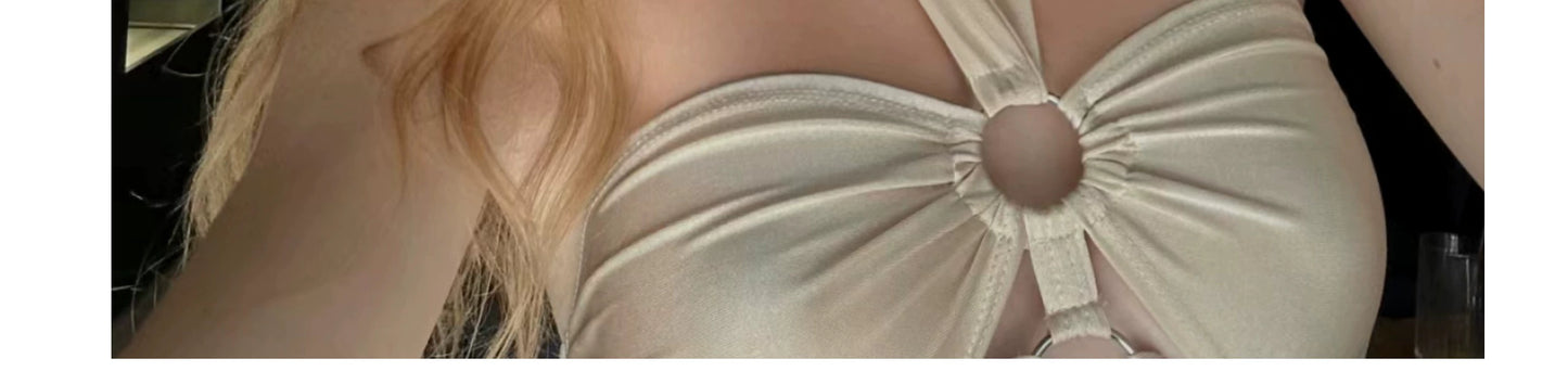 Sexy Split Wrapped Dress Hollow-out Halter Strap Backless Dress